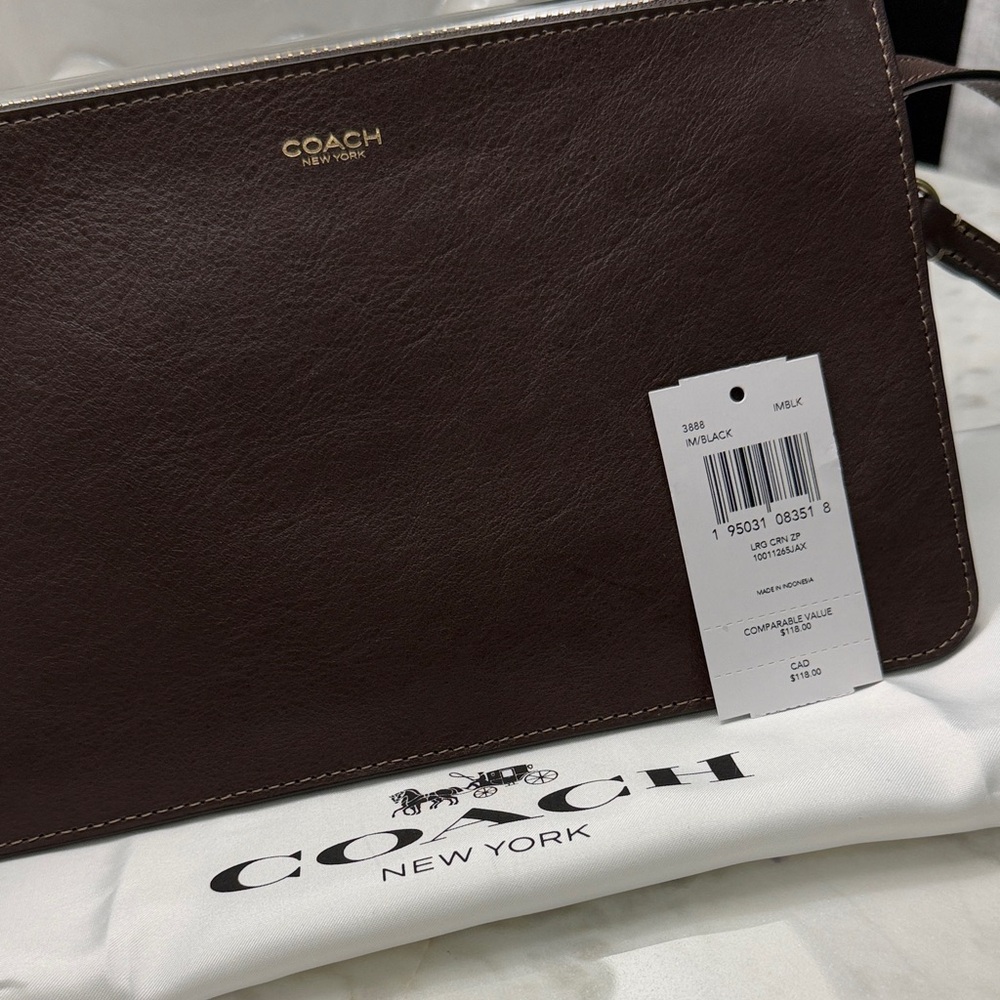 Coach Dark Brown Leather Wristlet - Picture 2 of 3